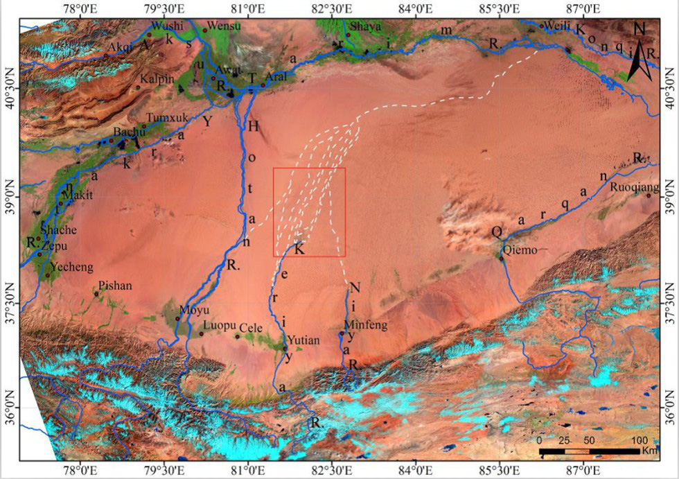 克里雅河古河道空间分布影像图