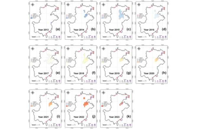 2013-2023年普林西比岛夜间光照范围与海龟分布 拷贝