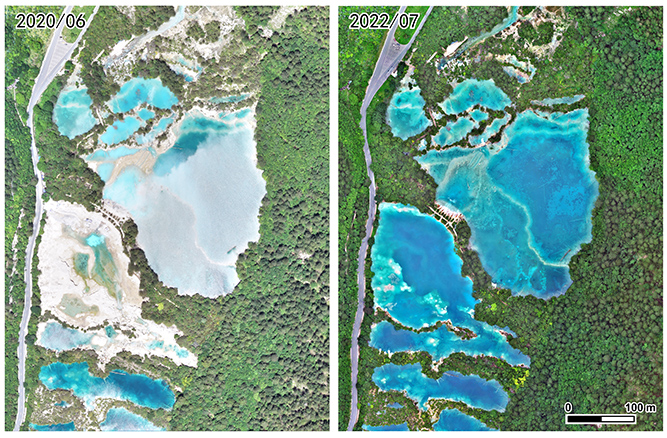 火花海恢复前后影像对比2016-2022