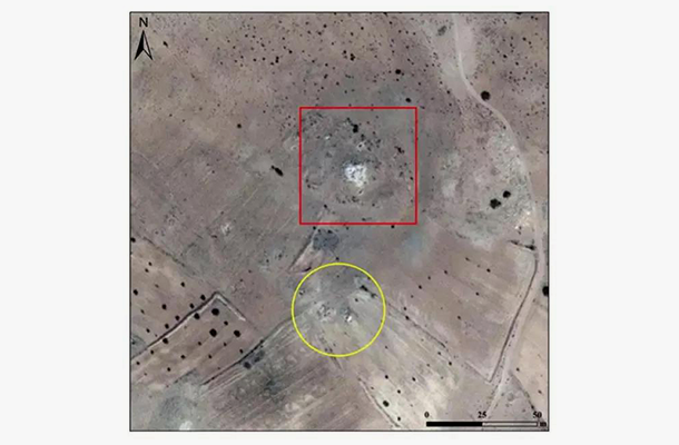 黄圈为新发现古墓葬遗址，红框为已知堡垒遗址