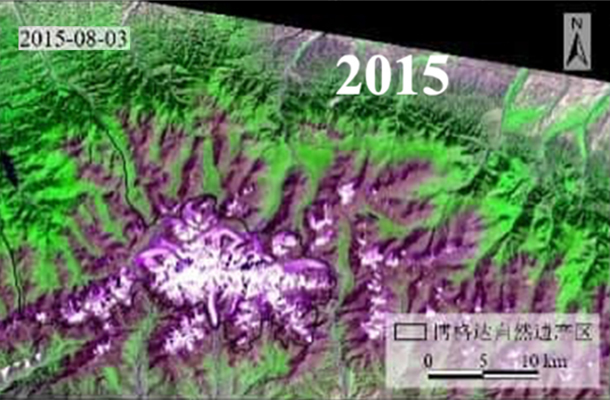 天山博格达峰生物圈保护区冰雪退缩空间监测评估