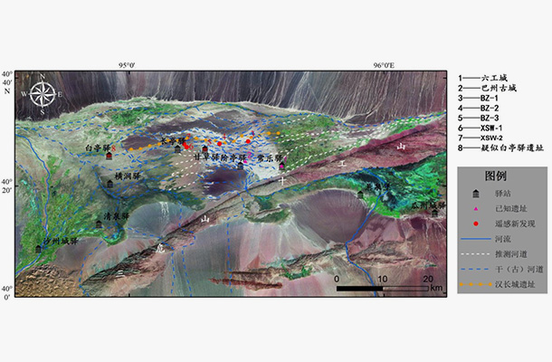 武后天授二年(公元691年)后瓜-沙二州间新驿道及诸驿分布遥感图