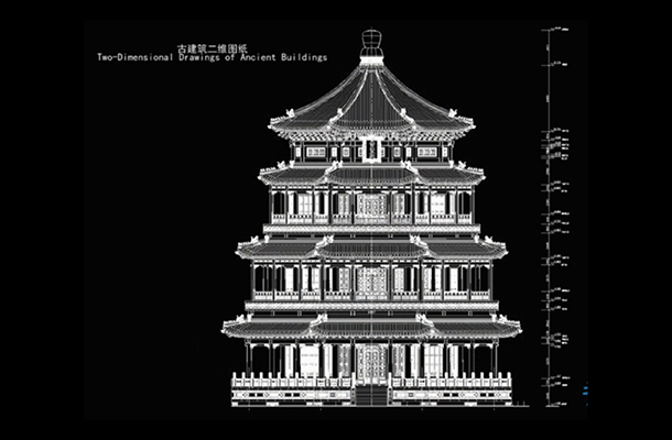 基于激光雷达技术绘制的佛像阁设计图纸